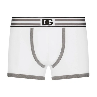 Dolce & Gabbana Men's Boxer Briefs With Contrast Piping In Bianco_grigio_medio