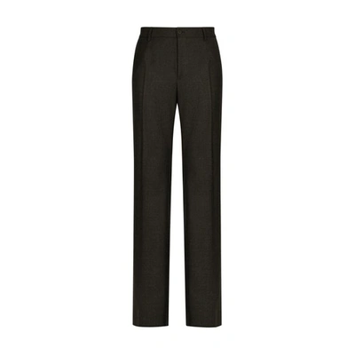 Dolce & Gabbana Stretch Flannel Straight-leg Pants In Grey