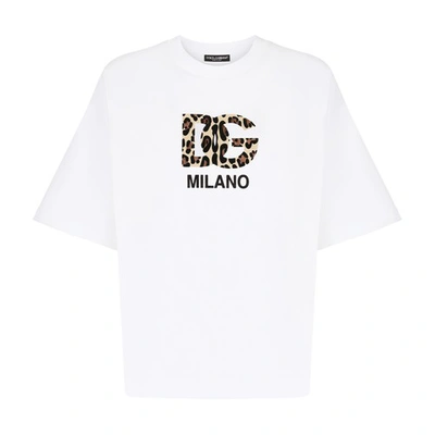 Dolce & Gabbana T-shirt With Flocked Dg Logo In Blanco