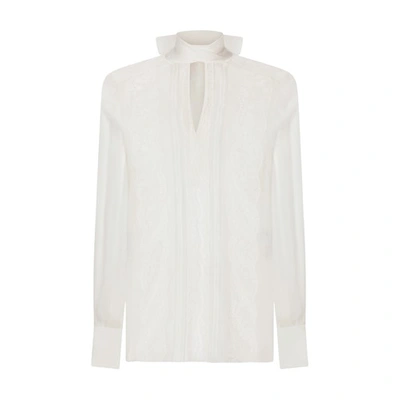 Dolce & Gabbana Chantilly Lace Semi-sheer Blouse In Natural_white