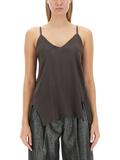 Alysi Silk Top In Brown