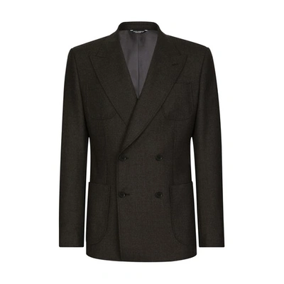 Dolce & Gabbana Stretch Wool Flannel Jacket In Melange_grey