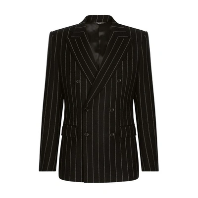 Dolce & Gabbana Jacket In Pinstripe Stretch Wool In Black