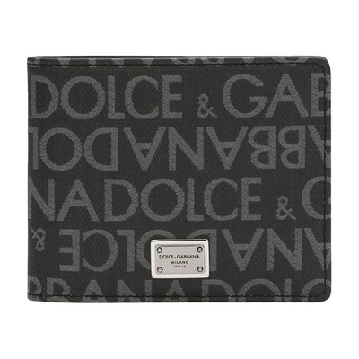 Dolce & Gabbana Coated Jacquard Bifold Wallet In Black_grey