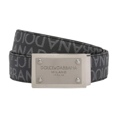 Dolce & Gabbana Coated Jacquard Belt With Logo Tag In Black_black