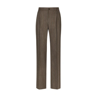 Dolce & Gabbana Pinstripe Flannel Straight-leg Pants In Multicolor