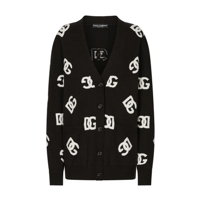 Dolce & Gabbana Wool Cardigan With Inlay In Combined_colour