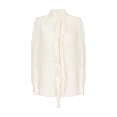 Dolce & Gabbana Georgette Blouse With Ruches In White