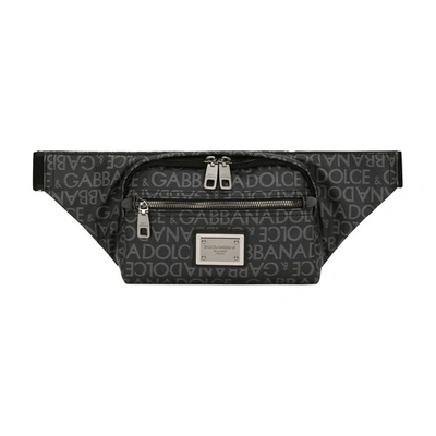 Dolce & Gabbana Small Coated Jacquard Belt Bag In Black_grey