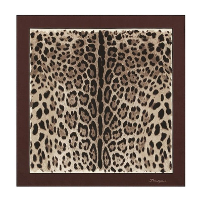 Dolce & Gabbana Leopard-print Twill Scarf (50x50) In Brown