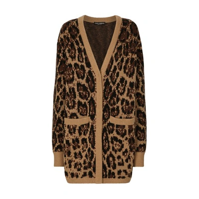 Dolce & Gabbana Long Wool And Cashmere Cardigan In Combined_colour