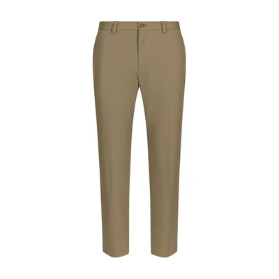Dolce & Gabbana Stretch Cotton And Cashmere Trousers In Tobacco