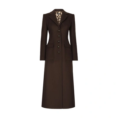 Dolce & Gabbana Long Wool-cashmere Coat In Brown