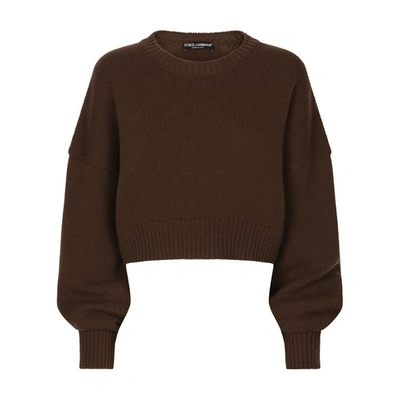 Dolce & Gabbana Wool And Cashmere Round-neck Sweater In Brown