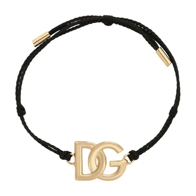 Dolce & Gabbana Cord Bracelet With Large Logo In Nero_oro