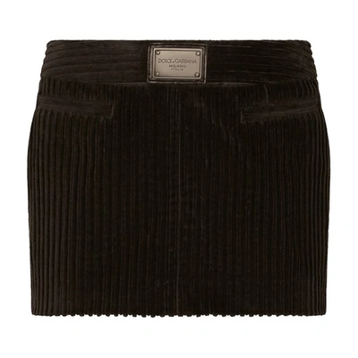 Dolce & Gabbana Ribbed Velvet Mini Skirt In Black