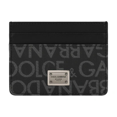 Dolce & Gabbana Coated Jacquard Card Holder In Black_grey