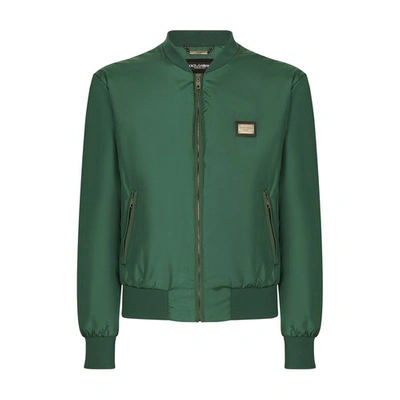 Dolce & Gabbana Nylon Jacket With Branded Tag In Dark_musk_green