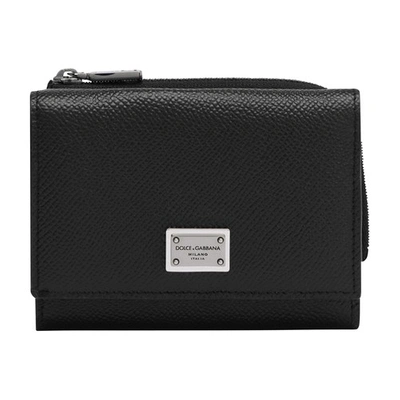 Dolce & Gabbana Calfskin Wallet With Logo Tag In Black