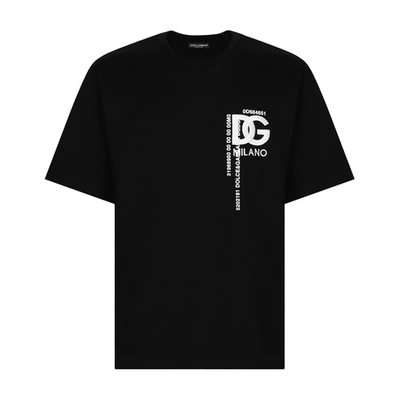 Dolce & Gabbana Cotton T-shirt With Dg Logo Embroidery And Print In Black