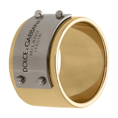 Dolce & Gabbana Engraved-logo Plaque Band Ring In Gold