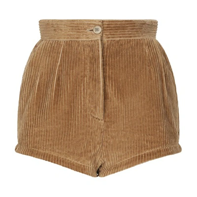 Dolce & Gabbana High-waist Corduroy Short Shorts In Beige