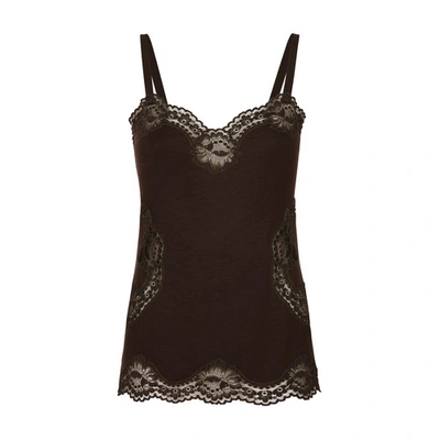 Dolce & Gabbana Lace Detail Wool Top In Brown