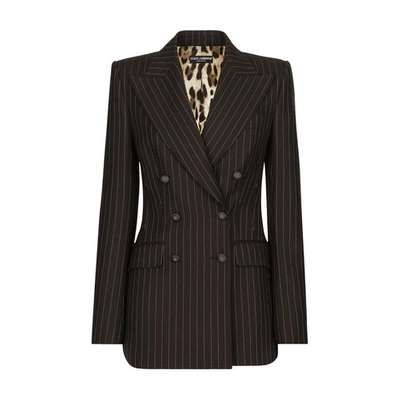 Dolce & Gabbana Pinstripe Double-breasted Wool Blazer In Brown