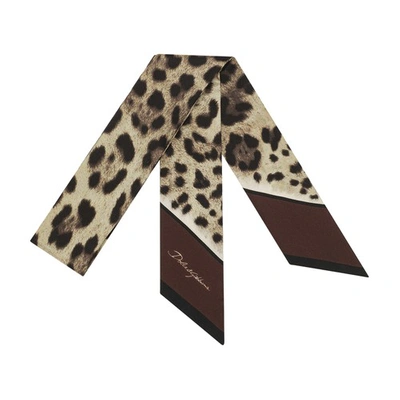 Dolce & Gabbana Leopard-print Twill Headscarf (6x100) In Brown