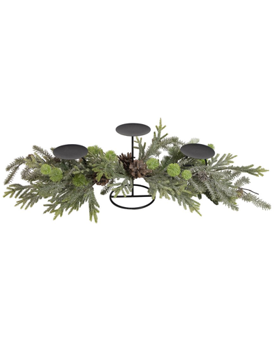 Northlight 26in Triple Candle Holder With Frosted Foliage
