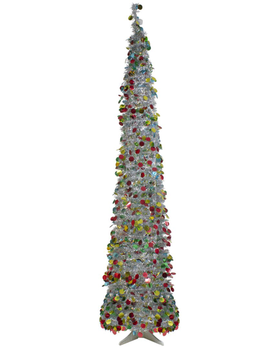 Northlight 6ft Pre-lit Silver Tinsel Pop-up Artificial Christmas Tree In Silver-tone