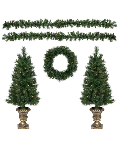 Northlight 5pc Pre-lit Norwich Pine Artificial Christmas Tree In Green
