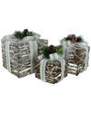 Northlight Set Of 3 Led Lighted Gift Boxes With Pine & Berries