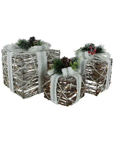Northlight Set Of 3 Led Lighted Gift Boxes With Pine & Berries In White
