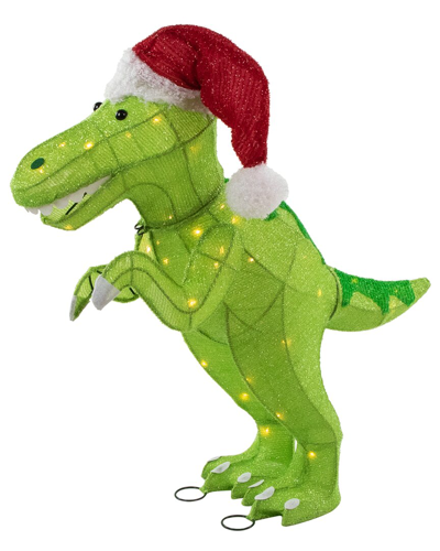 Northlight 30in Led Lighted Tinsel Santa T-rex Outdoor Decoration In Green