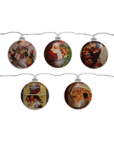 Northlight Set Of 5 Norman Rockwell Glass Christmas Disc Lights In Brown