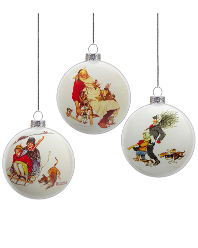 Northlight Set Of 3 Norman Rockwell Glass Christmas Disc Ornaments In Multi