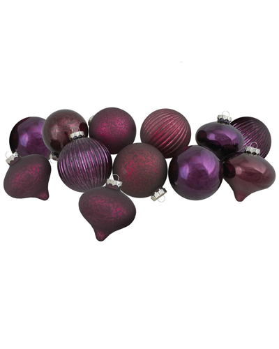 Northlight Set Of 12 Jewel Tone Finial & Glass Ball Christmas Ornaments In Purple