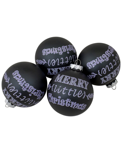 Northlight 4ct Matte Merry Little Christmas Glass Ball Ornaments In Black