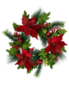 Northlight 24in Glittered Artificial Poinsettia & Long Pine Christmas Wreath