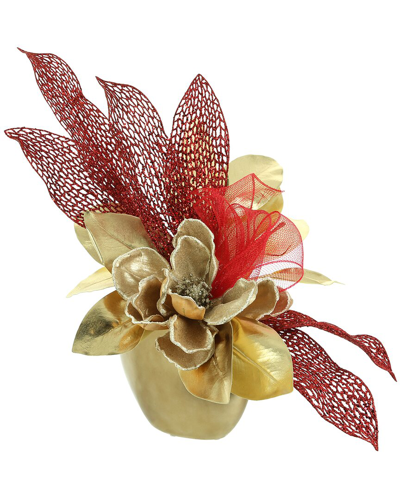 Creative Displays Glittery Red Leaves Holiday Arrangement In Gold