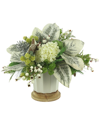 CREATIVE DISPLAYS CREATIVE DISPLAYS HYDRANGEA HOLIDAY ARRANGEMENT WITH MAGNOLIA LEAVES AND BERRIES