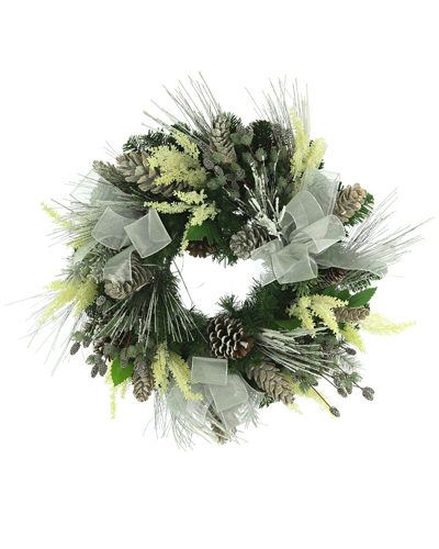 Creative Displays 26 Evergreen Holiday Wreath With Snowy Pine, Astilbe And Bows In Cream