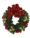 CREATIVE DISPLAYS CREATIVE DISPLAYS 26 LIT EVERGREEN WREATH WITH BERRIES, BALLS, RED BOW