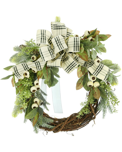 Creative Displays 22 Evergreen Holiday Wreath With Berries And Bows In White