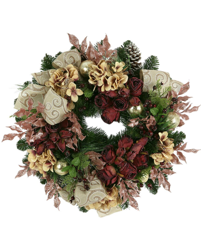 Creative Displays 28 Burgundy Dried Roses And Hydrangeas Holiday Wreath In Gold