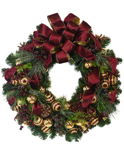 Creative Displays 26 Evergreen Wreath With Berries, Pinecones, Ornaments And A Bow In Red