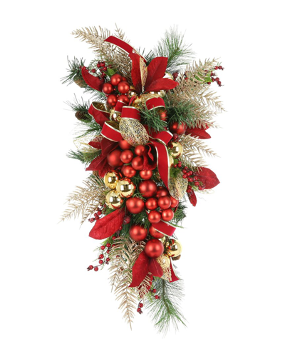 Creative Displays Holiday Swag With Berries, Feathers, Ornaments And Ribbon In Red