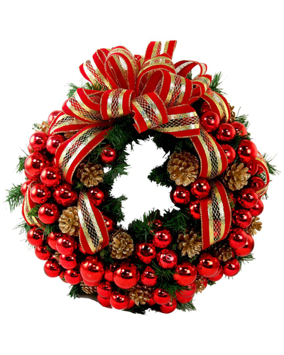 Creative Displays 26 Holiday Wreath With Pinecones, Ornaments And Ribbon In Red