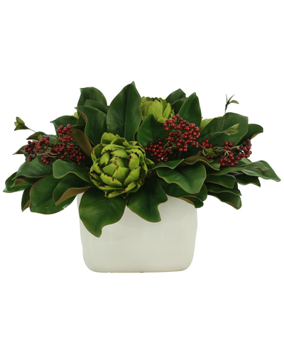 Creative Displays Artichoke And Berry Holiday Arrangement In A Ceramic Pot In Red